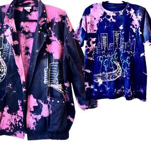 Vintage 80s Charle Casual of California Jacket & Shirt SET Artsy Paint Studs